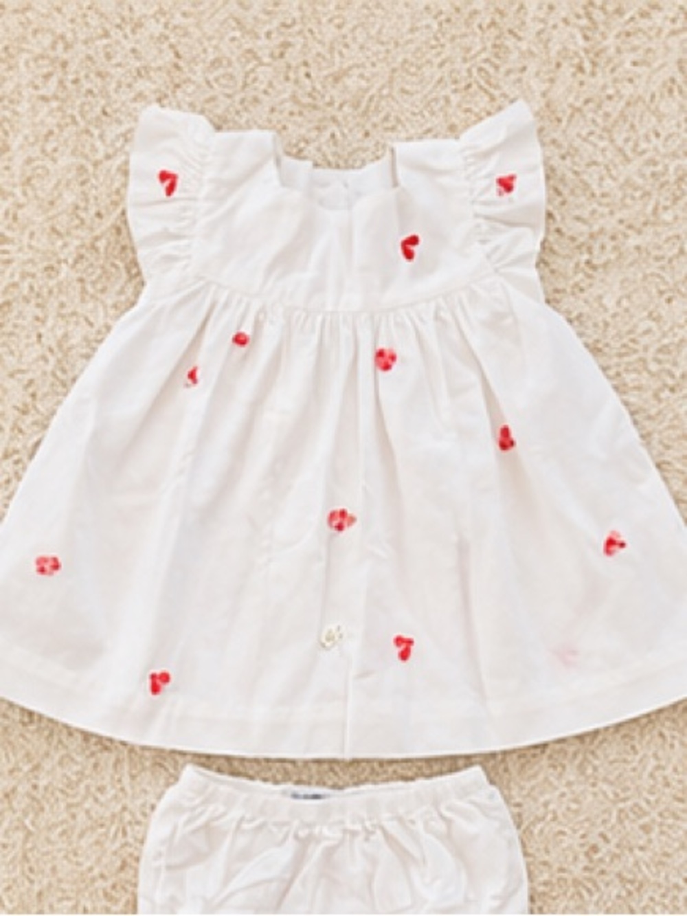 Jacadi White Baby Dress with Red Heart Embroidery